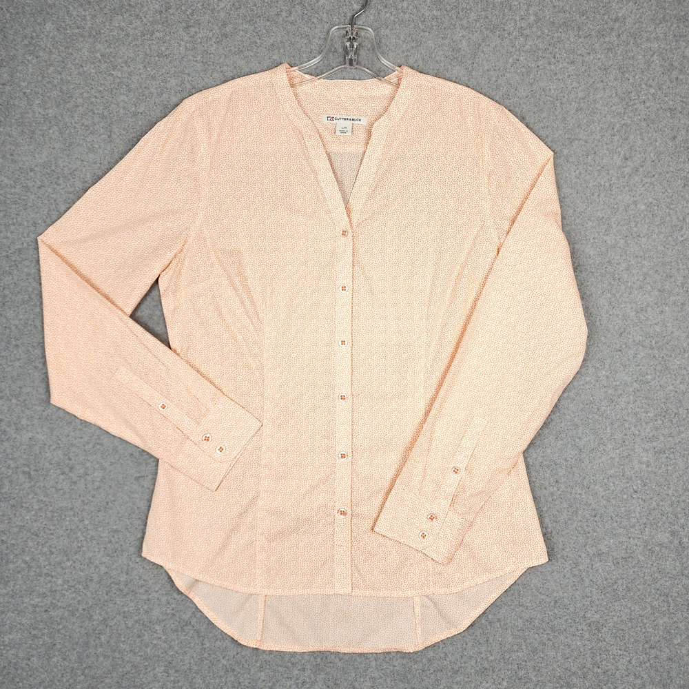Cutter & Buck Women's Long Sleeve Button Up Blouse V-Neck Tangerine Orange Large